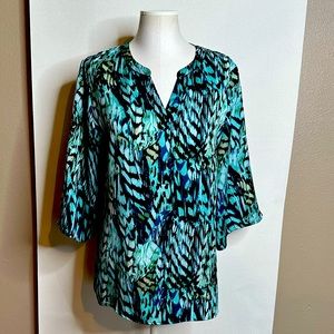 Chicos, beautiful teal, turquoise, multicolored, textured, a line blouse